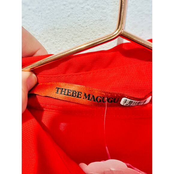 THEBE MAGUGU Red Gradient Asymmetric Pleated Cocktail Collared Chiffon Dress M - Picture 11 of 16